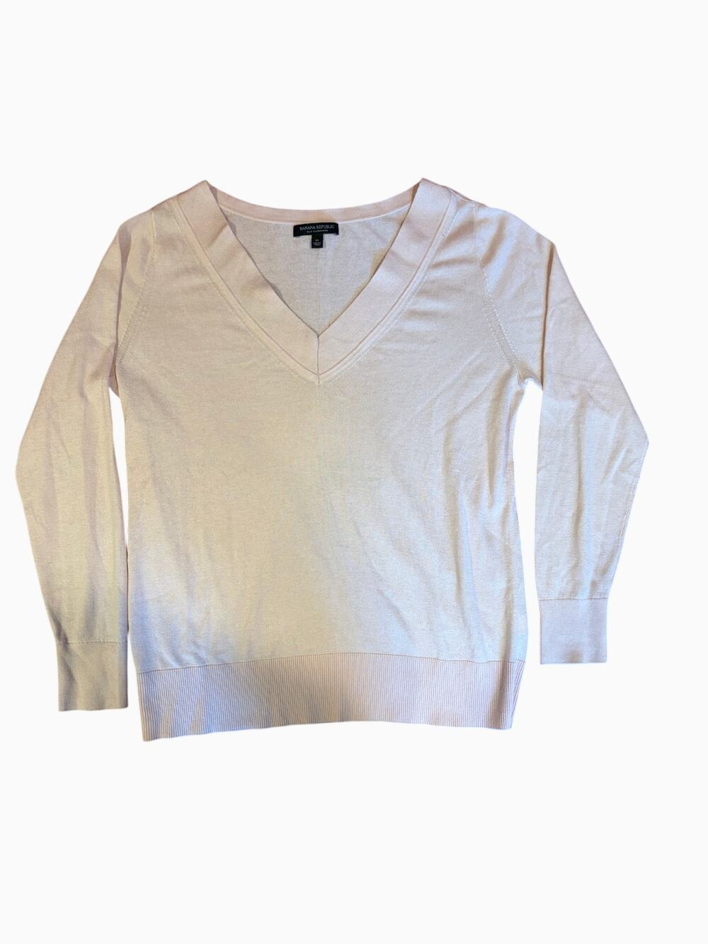 BANANA REPUBLIC Women's Silk Cashmere V-Neck Sweater Medium Blush Pink
